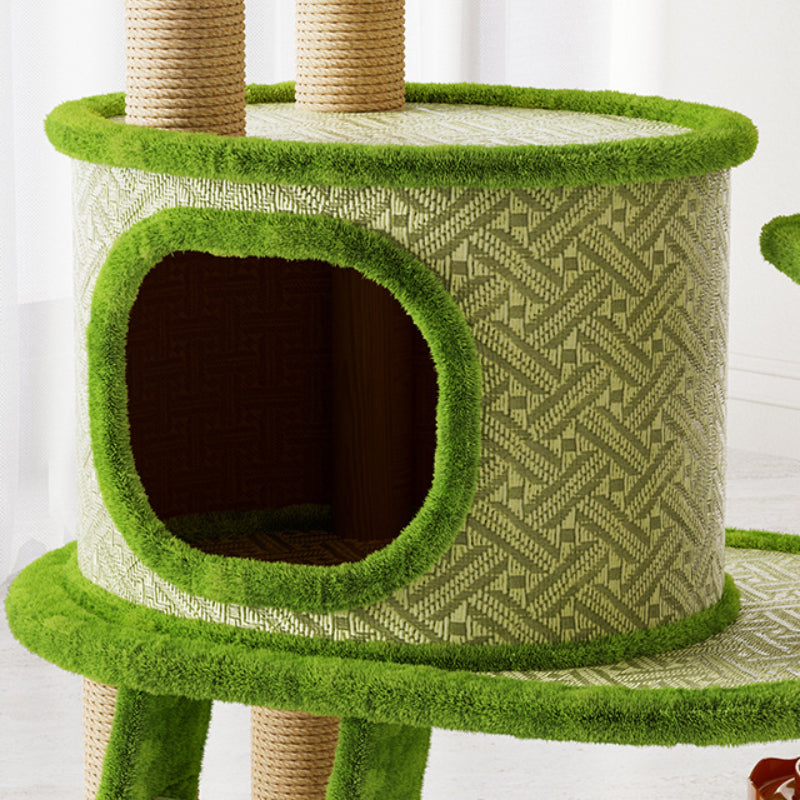 Kratzbaum Baum, Rattanmatte, Sommer Kühle Kletterbaum mit Kratzbaum, Spielzeug und Katzenbett, grün