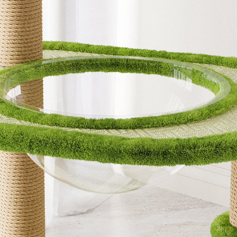 Kratzbaum Baum, Rattanmatte, Sommer Kühle Kletterbaum mit Kratzbaum, Spielzeug und Katzenbett, grün