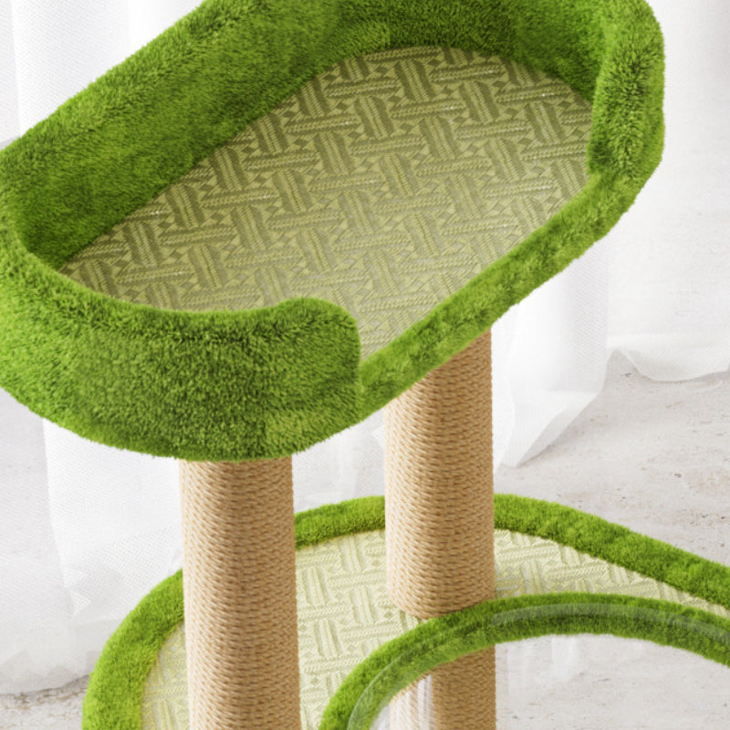 Kratzbaum Baum, Rattanmatte, Sommer Kühle Kletterbaum mit Kratzbaum, Spielzeug und Katzenbett, grün