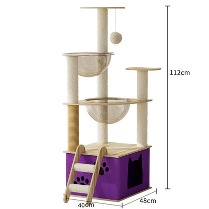 Katzenbaum Groß, Mehrstöckiger Kletterbaum mit geräumigem Katzenhaus, großer Liegefläche und Treppe