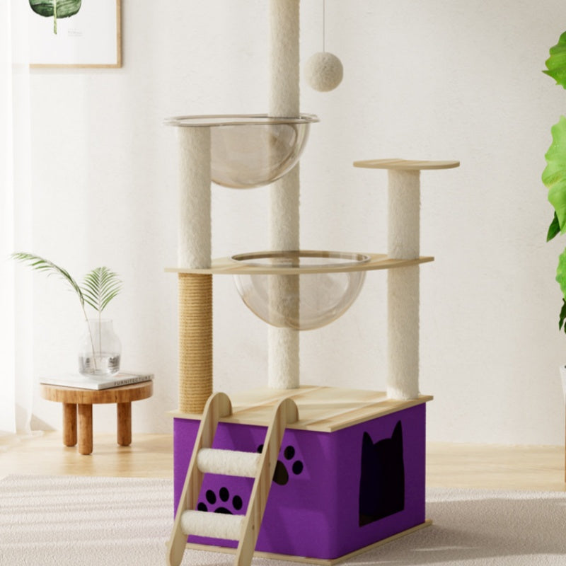 Katzenbaum Groß, Mehrstöckiger Kletterbaum mit geräumigem Katzenhaus, großer Liegefläche und Treppe