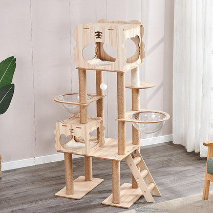 Katzen Kletterbaum, Tigerdesign, mit Dekor und Ausichtplattformen, Aktivitätsspielzeug für kleine und große Katzen