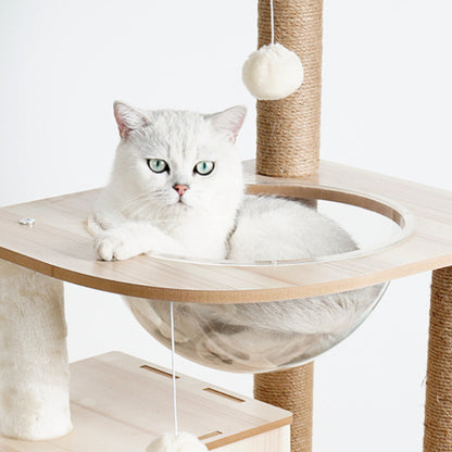 Katzenbaum Stabil, Katzenkratzbaum aus Holz für Katzen, Robustes Kratzmöbel mit Höhle, Natur, 135 cm Höhe