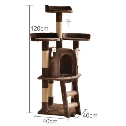 Katzenbaum groß, Braun Luxus Kratzbaum für Mehr Katzen, mit 3 Spielbällen & Katzenhaus aus weichem Plüsch