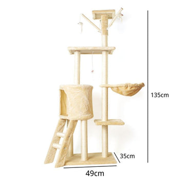 Katzenbaum More Cats, Stabiler Katzenbaum mit Bequemer Rückzugsort und Spielplatz, vielen Funktionen, HellGelb