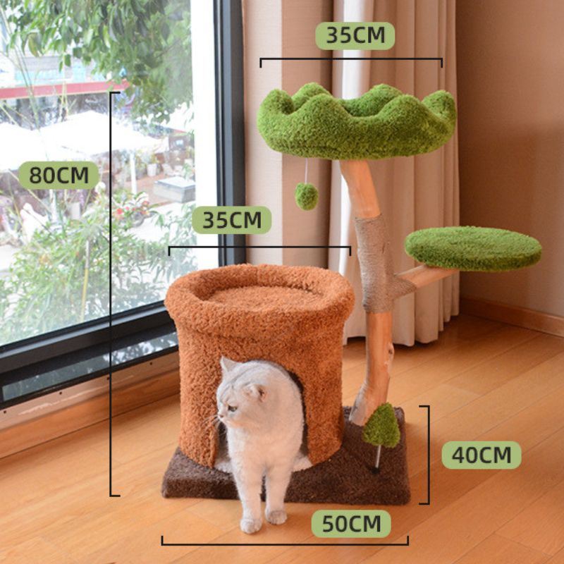 Katzenbaum Vollholz, Katzenspielzeug Baumhaus Design, Sisal Kratzbaum mit Kuschelhöhle, Kletterbaum für Kitten und Katzen