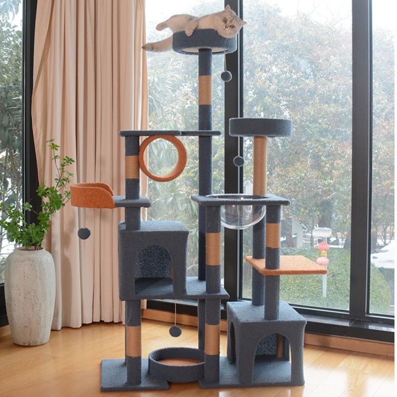 Katzenbaum XXL, Riesen Katzenbaum, Mehrstöckiger, Stabil, Katzenspielplatz mit Spielhöhle, 162 cm Höhe