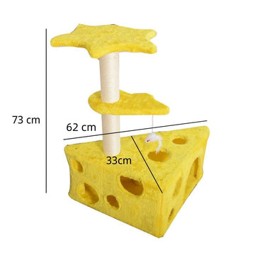 Katzen baum, kreativem Käse-Design, Katzen Baum mit Maus Plüschtier, platzsparend, 73cm, Gelb