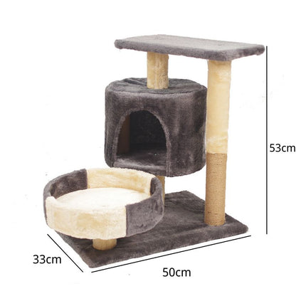 Mini Katzenbaum, Hochwertiger Katzenbaum mit Kratzbaum, Plüsch Höhle und Katzenbett, Schwarz oder Grau