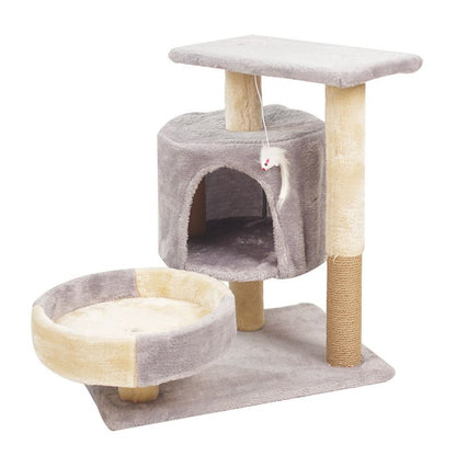 Mini Katzenbaum, Hochwertiger Katzenbaum mit Kratzbaum, Plüsch Höhle und Katzenbett, Schwarz oder Grau