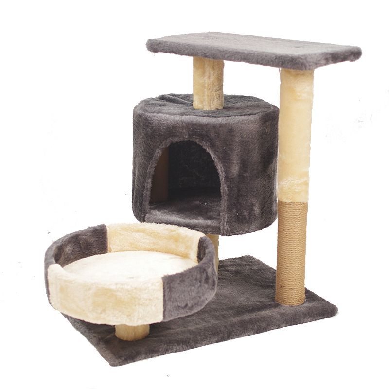 Mini Katzenbaum, Hochwertiger Katzenbaum mit Kratzbaum, Plüsch Höhle und Katzenbett, Schwarz oder Grau