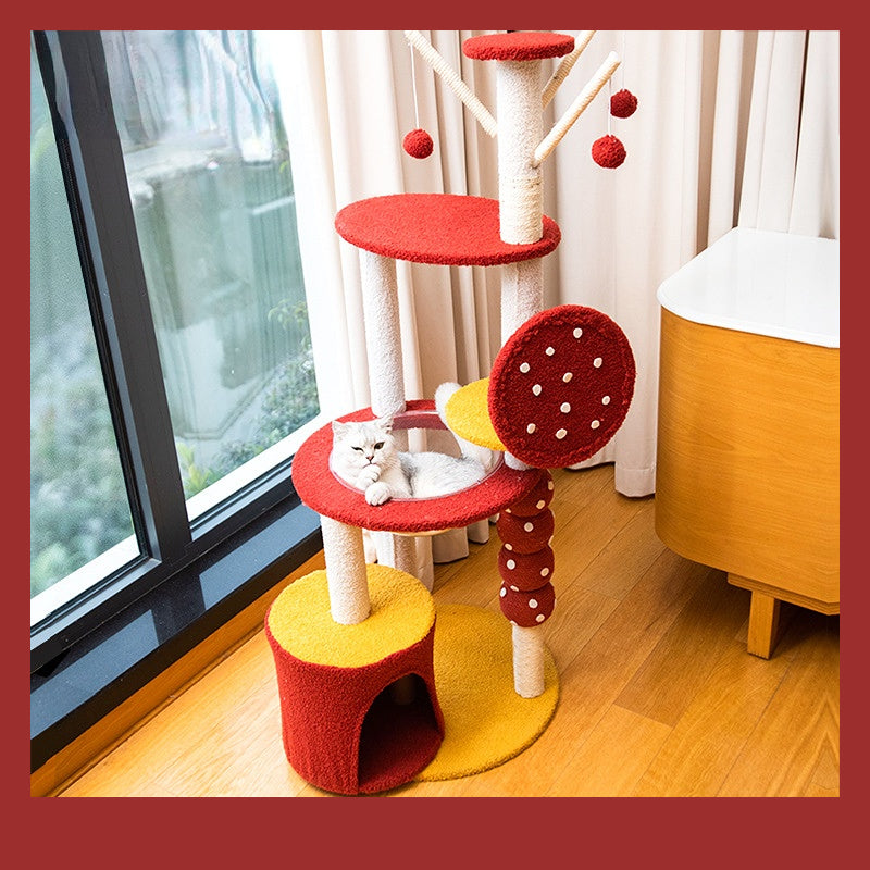 Katzenbaum für große Katzen, Weißdornform Katzenkratzball & Katzenbett in Raumkapselform, Katzenhöhle, für Mehrkatzenhaushalte