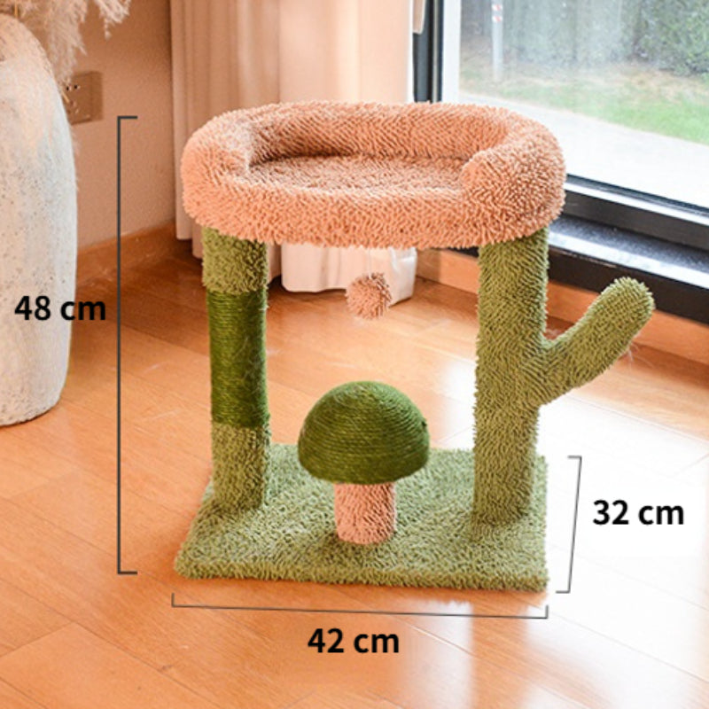 Katzen Baum, Cactus Sisal-Katzenbaum mit Katzenbett, Pilzform Katzenkratzball, Schlafen für große Katzen & Krallenschleifen