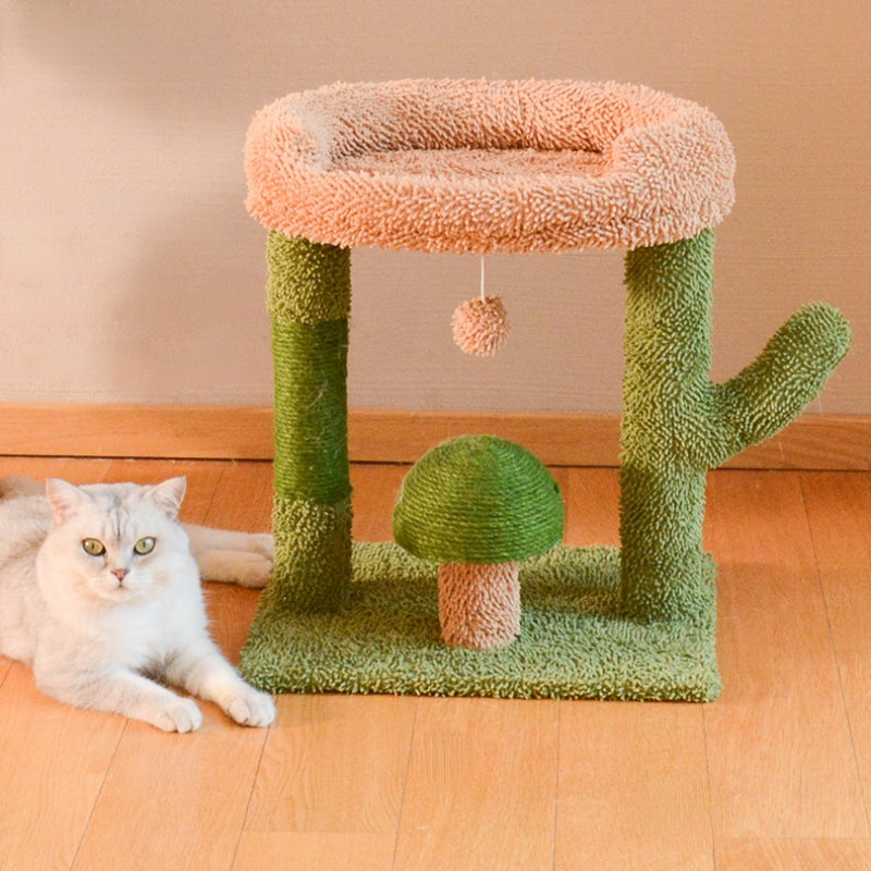 Katzen Baum, Cactus Sisal-Katzenbaum mit Katzenbett, Pilzform Katzenkratzball, Schlafen für große Katzen & Krallenschleifen