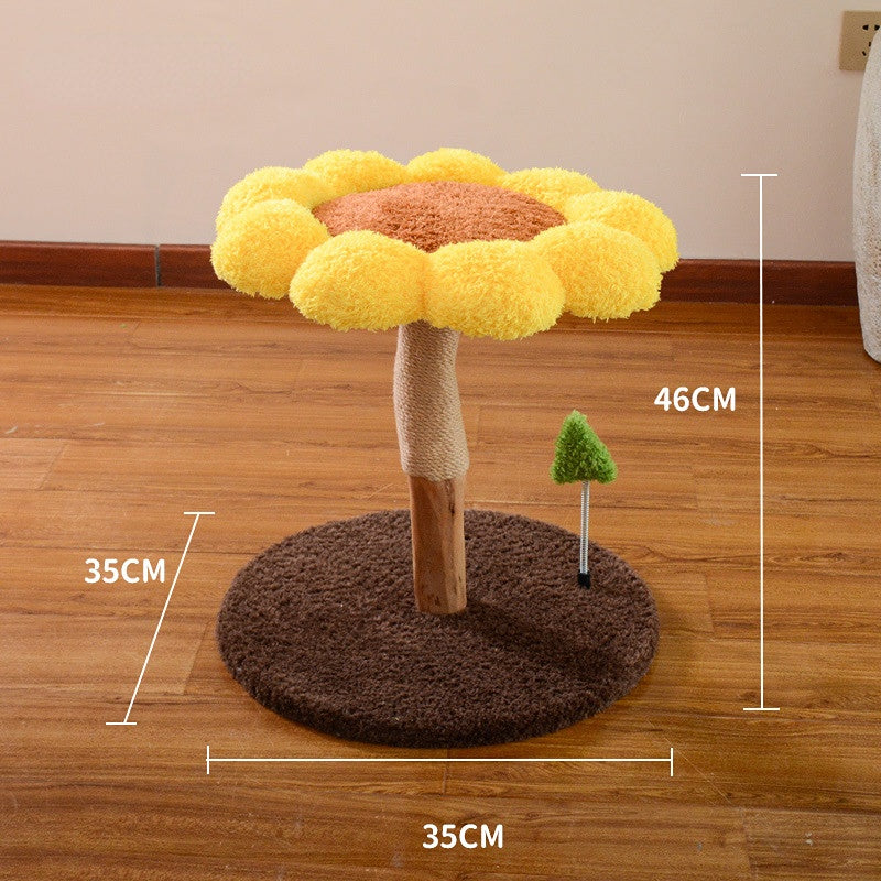 Holz Katzenbaum, Sonnenblumenform, Plüsch Komfortabel, Sisal Katzenkratzbaum, Große & kleine, Kratzen oder Schlafen