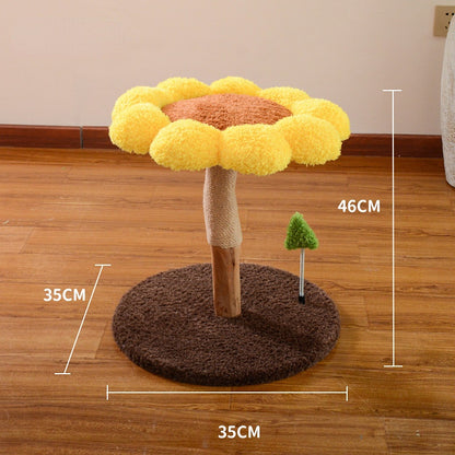 Holz Katzenbaum, Sonnenblumenform, Plüsch Komfortabel, Sisal Katzenkratzbaum, Große & kleine, Kratzen oder Schlafen