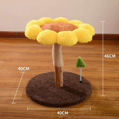 Holz Katzenbaum, Sonnenblumenform, Plüsch Komfortabel, Sisal Katzenkratzbaum, Große & kleine, Kratzen oder Schlafen