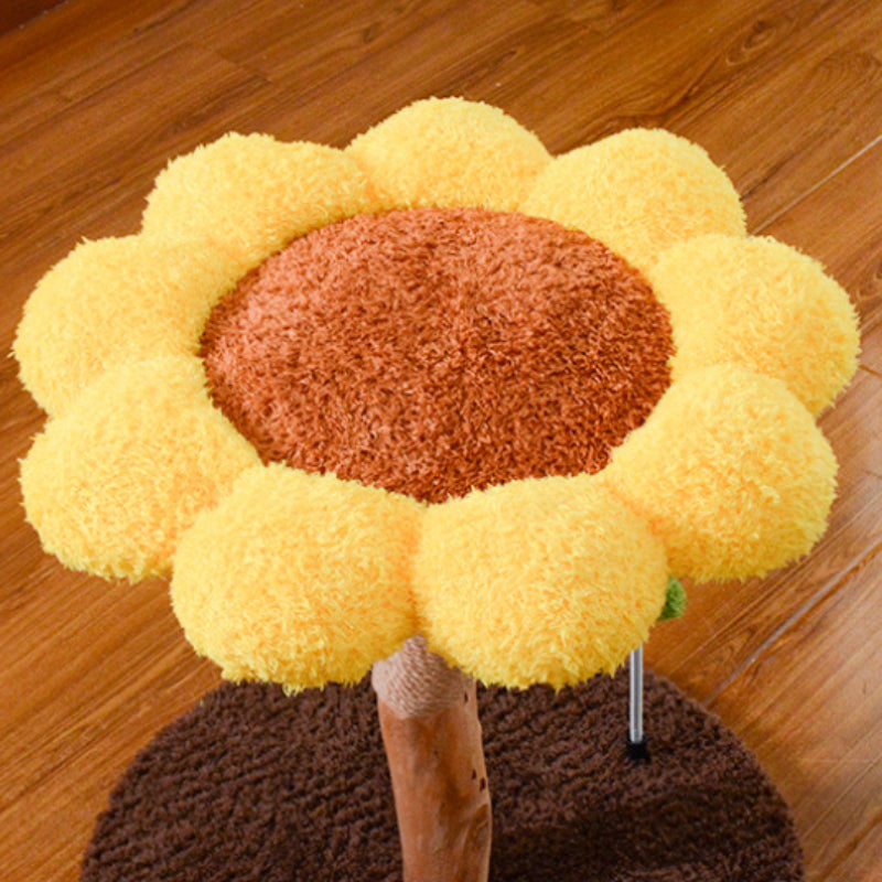 Holz Katzenbaum, Sonnenblumenform, Plüsch Komfortabel, Sisal Katzenkratzbaum, Große & kleine, Kratzen oder Schlafen
