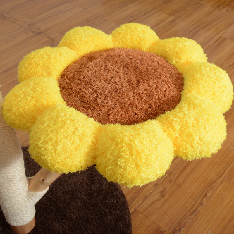 Katzenbaum grosse Katzen, Katzenbaum aus Holz, Plüsch Sonnenblumen-Katzenbett mit drei Ebenen, für mehrere Katzen