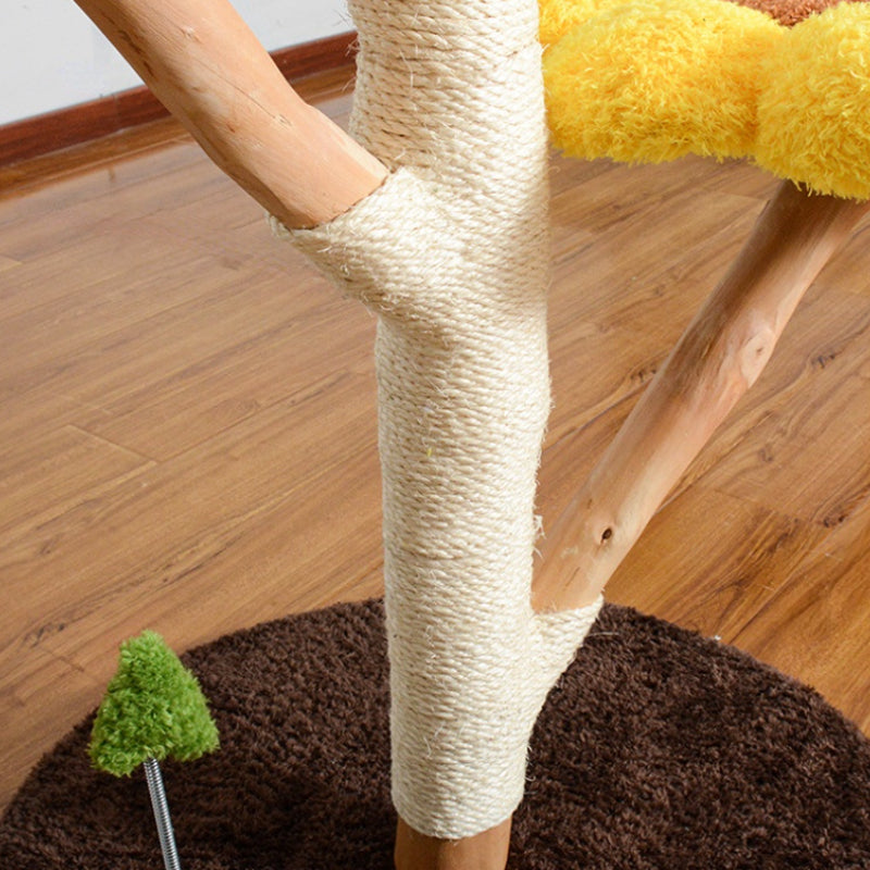 Katzenbaum grosse Katzen, Katzenbaum aus Holz, Plüsch Sonnenblumen-Katzenbett mit drei Ebenen, für mehrere Katzen