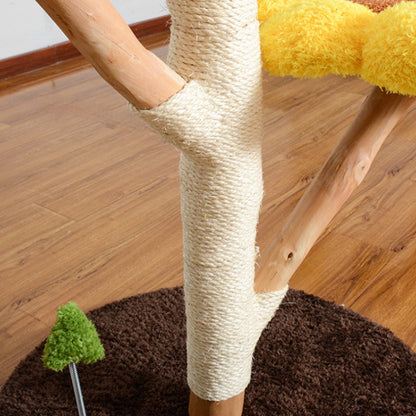 Katzenbaum grosse Katzen, Katzenbaum aus Holz, Plüsch Sonnenblumen-Katzenbett mit drei Ebenen, für mehrere Katzen