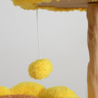 Katzenbaum grosse Katzen, Katzenbaum aus Holz, Plüsch Sonnenblumen-Katzenbett mit drei Ebenen, für mehrere Katzen