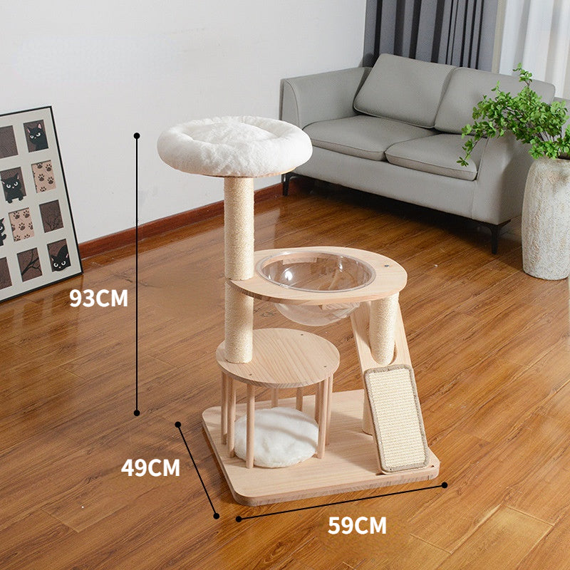 Katzenbaum Holz, Stabiler Kratzbaum aus Massivholz, Sisal-kratzbrett, Drei Ebenen Katzenbett, Ideal für Mehrkatzenhaushalte