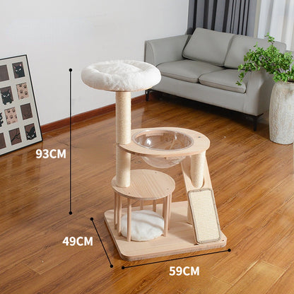 Katzenbaum Holz, Stabiler Kratzbaum aus Massivholz, Sisal-kratzbrett, Drei Ebenen Katzenbett, Ideal für Mehrkatzenhaushalte