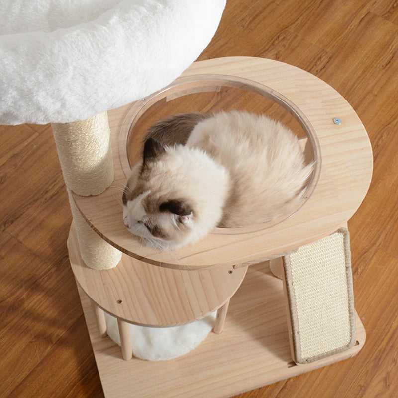 Katzenbaum Holz, Stabiler Kratzbaum aus Massivholz, Sisal-kratzbrett, Drei Ebenen Katzenbett, Ideal für Mehrkatzenhaushalte