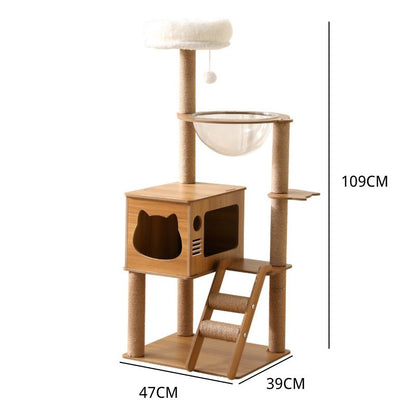 Katzenbaum, Katzenbaum Hoch mit Spielzeug, Plüschkatzenbett und Kletterleiter, Kratzbaum Stabil 109cm hoch