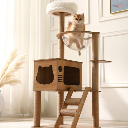 Katzenbaum, Katzenbaum Hoch mit Spielzeug, Plüschkatzenbett und Kletterleiter, Kratzbaum Stabil 109cm hoch