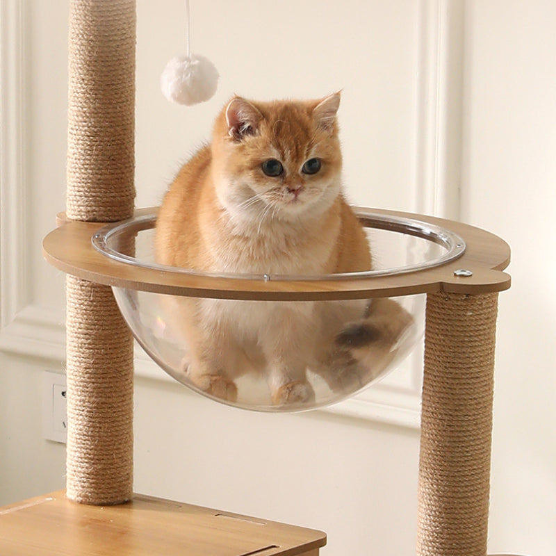 Katzenbaum, Katzenbaum Hoch mit Spielzeug, Plüschkatzenbett und Kletterleiter, Kratzbaum Stabil 109cm hoch