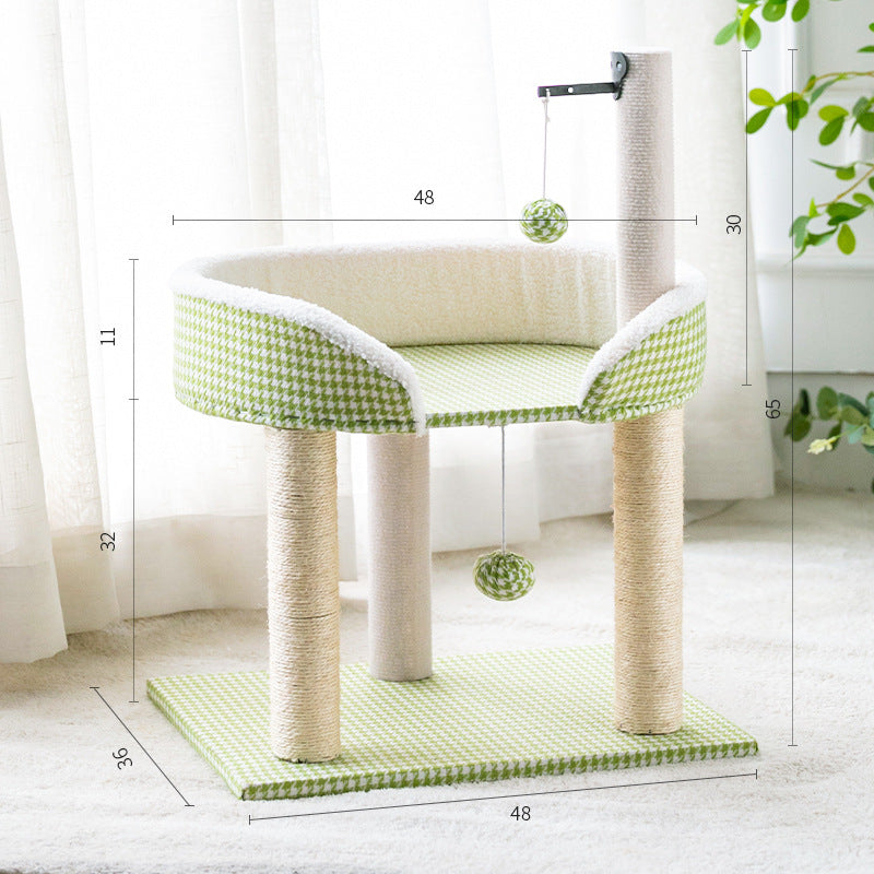 Katzen Baum, Kleine Katzenbaum, Kletterbaum mit Spielball, Hanfseil Kratzbaum, Stabil und Robust, in Hellgrün