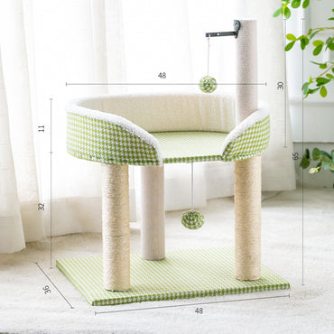 Katzen Baum, Kleine Katzenbaum, Kletterbaum mit Spielball, Hanfseil Kratzbaum, Stabil und Robust, in Hellgrün