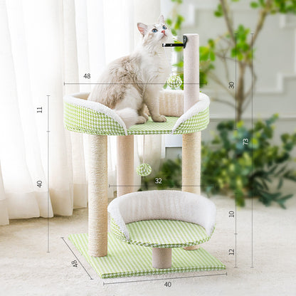 Katzen Baum, Kleine Katzenbaum, Kletterbaum mit Spielball, Hanfseil Kratzbaum, Stabil und Robust, in Hellgrün