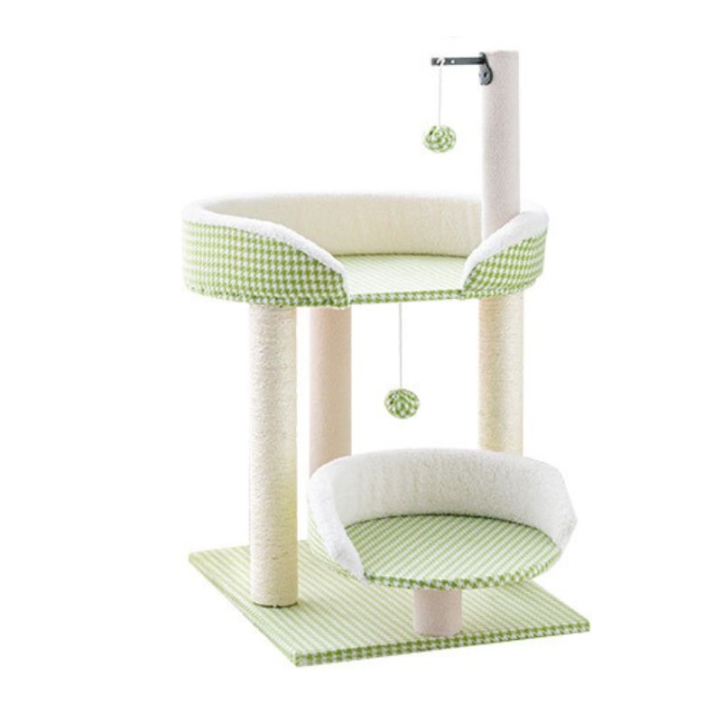 Katzen Baum, Kleine Katzenbaum, Kletterbaum mit Spielball, Hanfseil Kratzbaum, Stabil und Robust, in Hellgrün