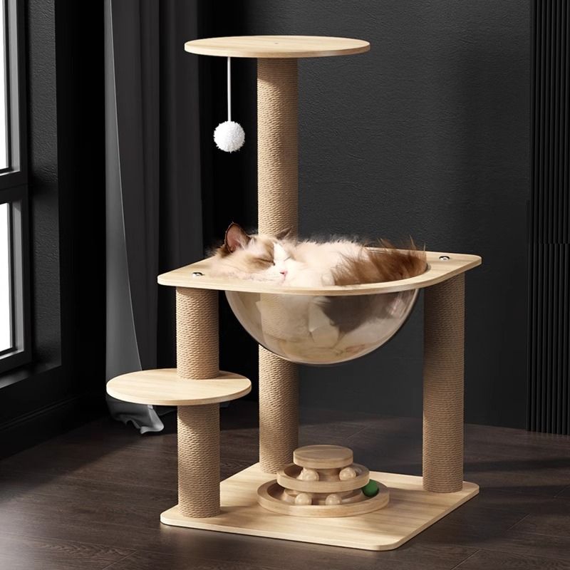 Katzenbaum, Katzenbaum Stabil mit Plattform, Hängenden Bällen, Weltraumkapsel und Sisal-Kratzsäulen, Stabil und Wackelfrei