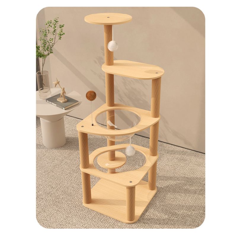 Katzenbaum Holz, Stabiles Katzenkratzbaum, Aktivitätsbaum Katzenmöbel, Fördert die Bewegung für Katzen aller Größen