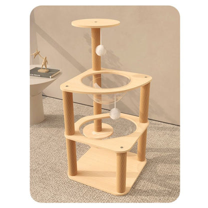 Katzenbaum Holz, Stabiles Katzenkratzbaum, Aktivitätsbaum Katzenmöbel, Fördert die Bewegung für Katzen aller Größen