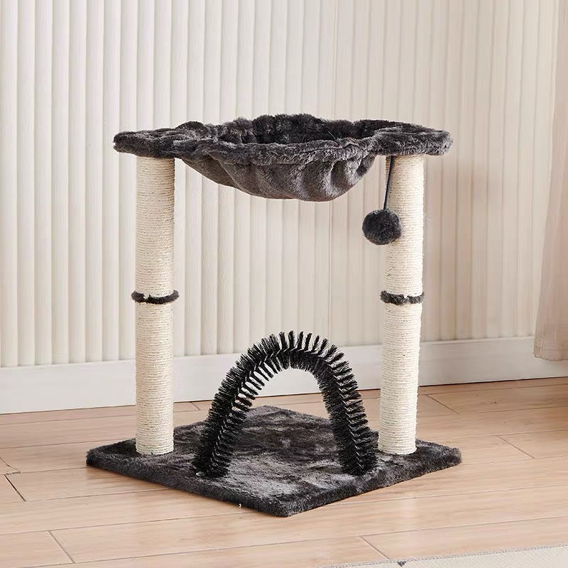 Kleine Katzenbaum mit Katzenbett, Stabile Sisal-Säule, Platzsparendes Design für Ecken und Wände, Schwarzes
