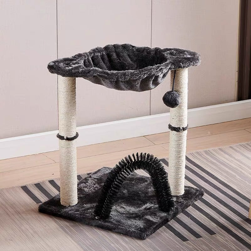 Kleine Katzenbaum mit Katzenbett, Stabile Sisal-Säule, Platzsparendes Design für Ecken und Wände, Schwarzes