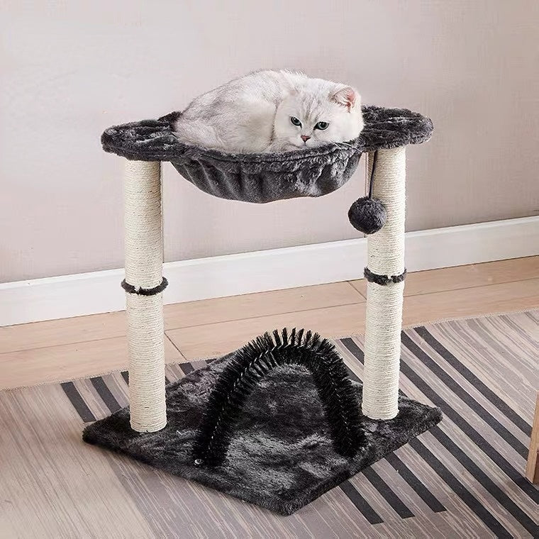 Kleine Katzenbaum mit Katzenbett, Stabile Sisal-Säule, Platzsparendes Design für Ecken und Wände, Schwarzes
