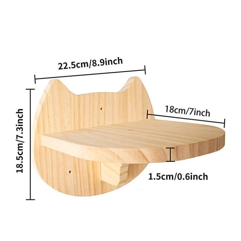 Wand Katzenbaum, Wandspielzeug für Katzen aus Holz, Stabiler Katzenplattform mit niedlichem Katzenmuster (1 Stück)