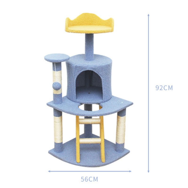 Katzenbaum, Cartoon-Stil, Lustiger Katzenbaum mit Kletterleiter und Ruheplattform, Weiche Plüsch-Oberflächen