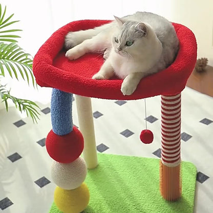 Katzen Baum, Farbiger U-Form Kleiner Katzenkratzbaum, Sisal Kratzsäule für Krallenpflege, Bequeme Katzenliege & Katzenball