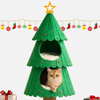 Katzen Baum, Weihnachtsbaum für Katzen, Doppelschichtiger gemütlichem Plüsch Katzenbett für zwei Katzen
