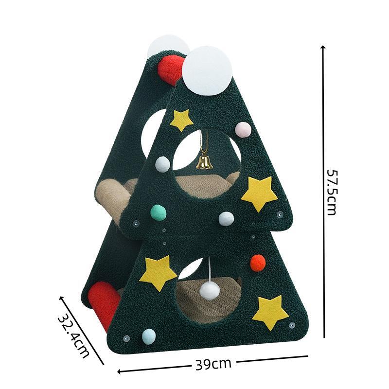 Katzen Baum, Weihnachtsbaum für Katzen, Doppelschichtiger gemütlichem Plüsch Katzenbett für zwei Katzen, 48x40x52 cm