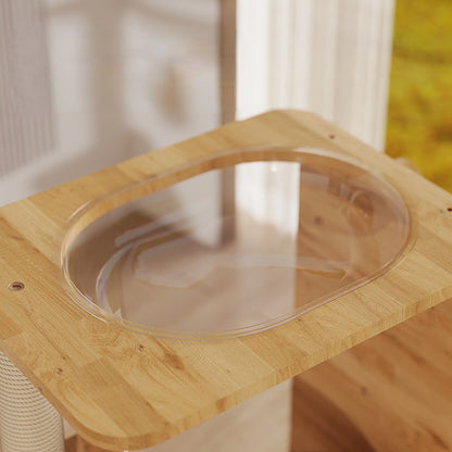 Katzenbaum Holz, Massivholz Katzenkratzbaum mit großem, rotierender Sisalball für Katzen & Elliptische Raumkapsel Für Katzen