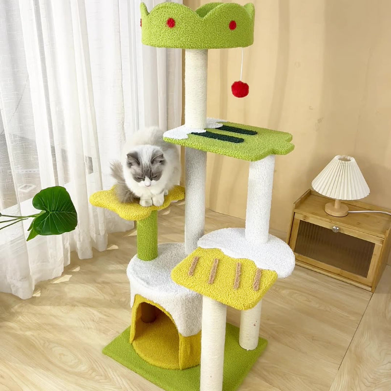 Katzenbaum groß, Eiscreme-Form Kletterbaum mit mehreren Ebenen, Katzenhöhle & Katzenbett für aktives Spielen und Entspannen