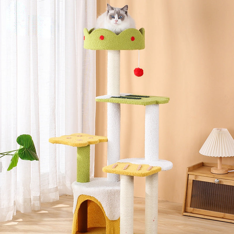 Katzenbaum groß, Eiscreme-Form Kletterbaum mit mehreren Ebenen, Katzenhöhle & Katzenbett für aktives Spielen und Entspannen